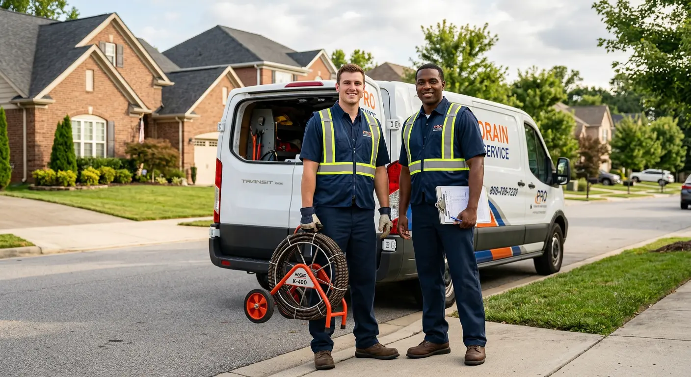 Sewer and drain service team with equipment ready for work in Battle Creek