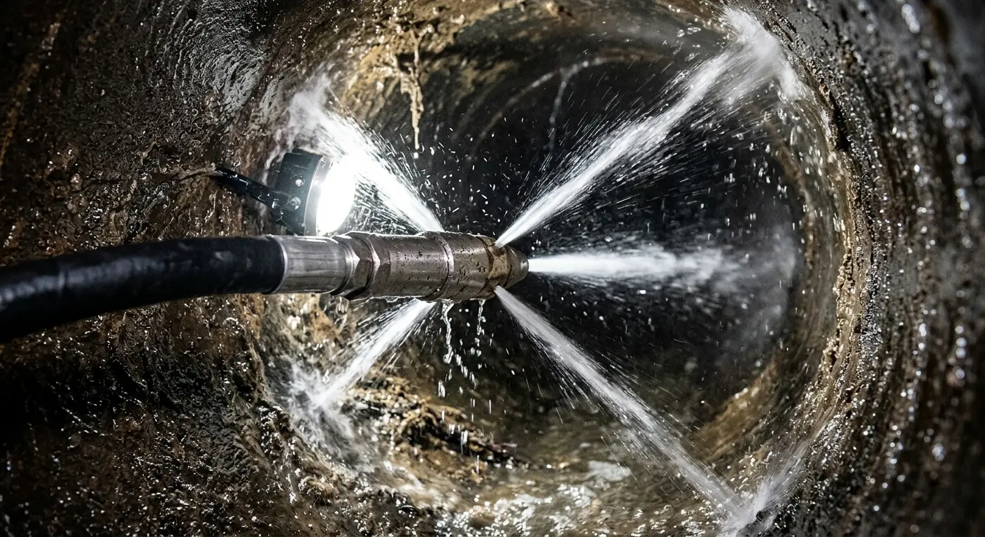 High-pressure hydro jetting nozzle cleaning sewer pipe for Sewer Cleanout in Battle Creek